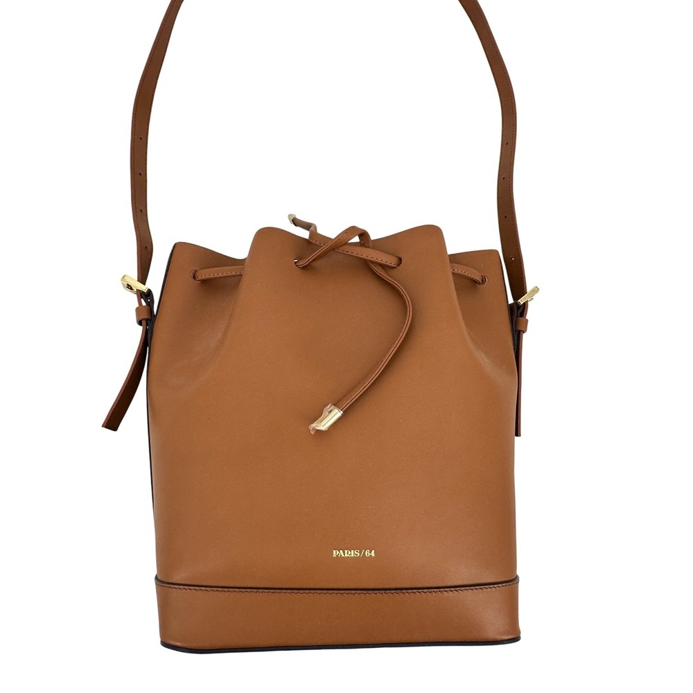 PARIS/64 Always Caramel Bucket Bag Cognac Brown Leather Drawstring Spain Luxury - Picture 3 of 16